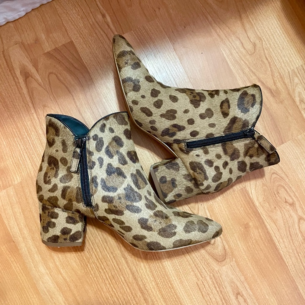 Size 7 or 7B Cole Haan Calf Hair Elyse Leopard Print Animal Print Ankle Bootie